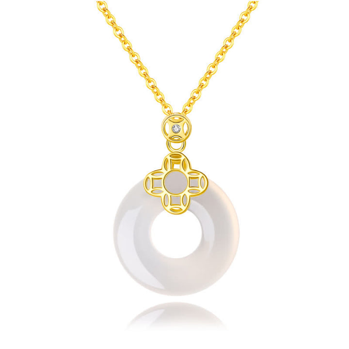 925 Sterling Silver Chalcedony Coin Peace Buckle Positive Necklace Pendant - image 4