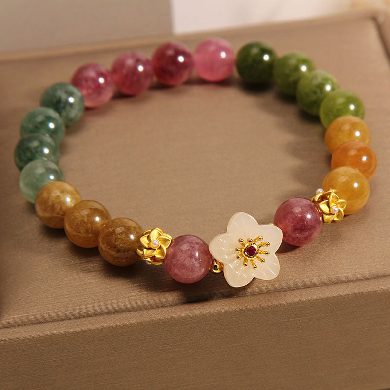 Buddha Stones Colorful Tourmaline Jade Flowers Love Bracelet