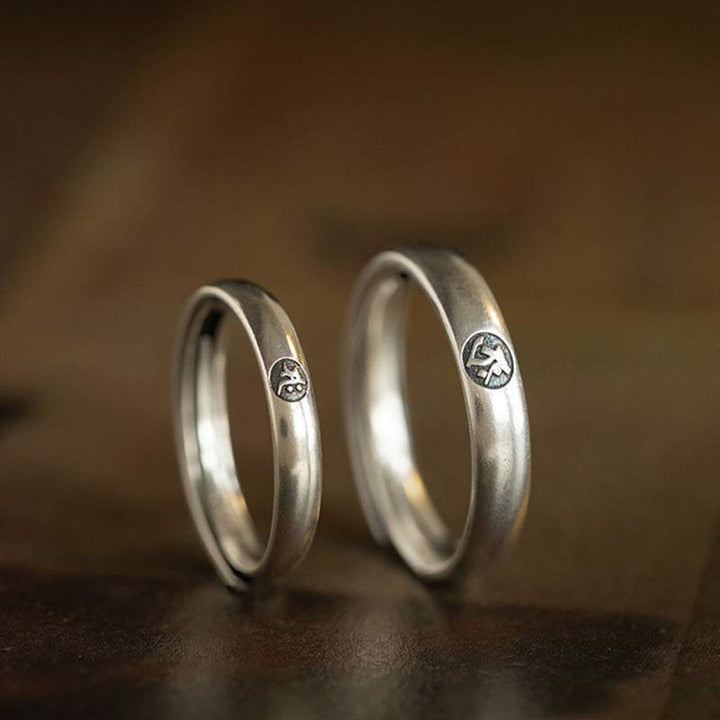 925 Sterling Silver Chinese Zodiac Natal Buddha Blessing Couple Ring - image 2