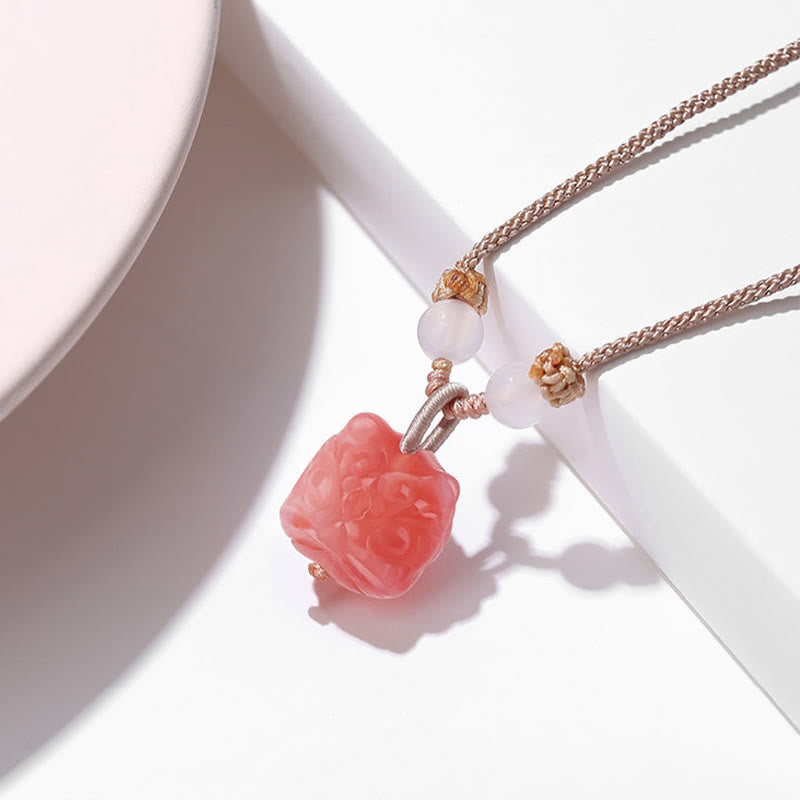 Buddha Stones Natural Silver Sheen Obsidian Red Agate Dancing Lion Protection Necklace Pendant - image 6