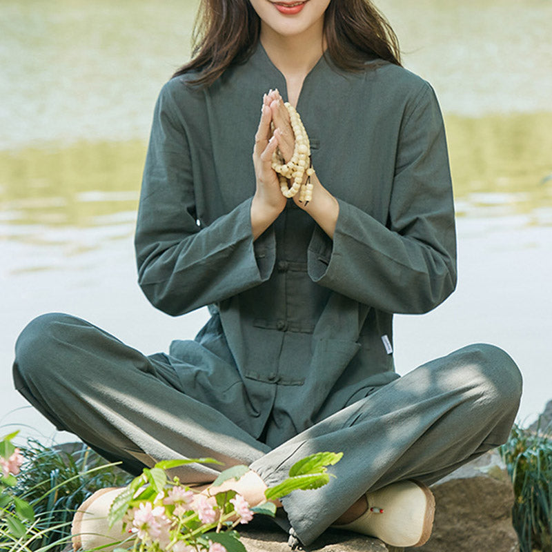 Spiritual Zen Practice Yoga Meditation Prayer Uniform Cotton Linen Clothing Women's Set - image 0