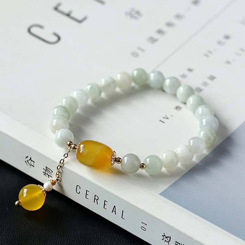 Buddha Stones Natural White Jade Agate Protection Bracelet