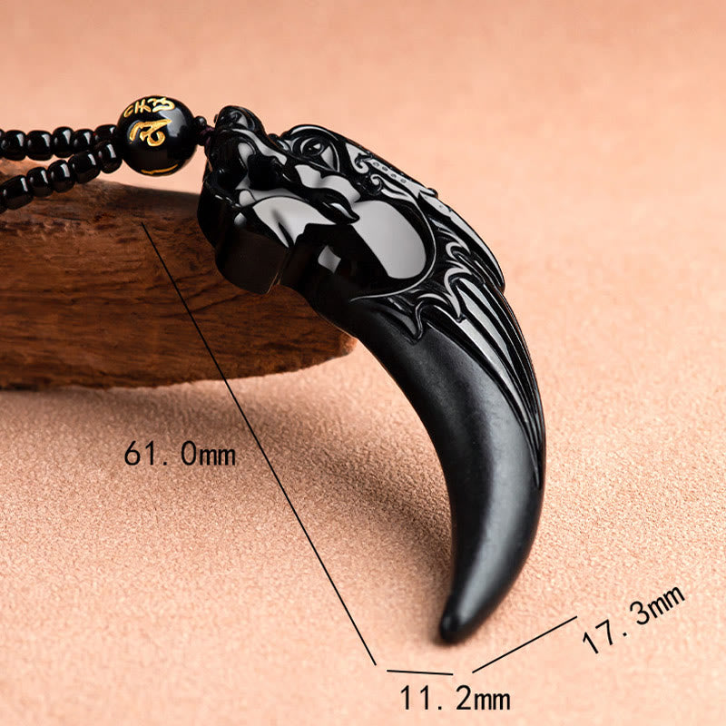 Buddha Stones Natural Black Jade Chinese Zodiac Dragon Tooth Pattern Protection Necklace Pendant - image 8