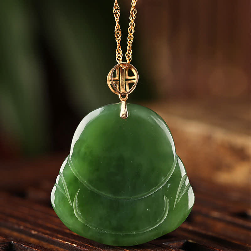 925 Sterling Silver Laughing Buddha Hetian Cyan Jade 18K Gold Success Necklace Chain Pendant - image 7