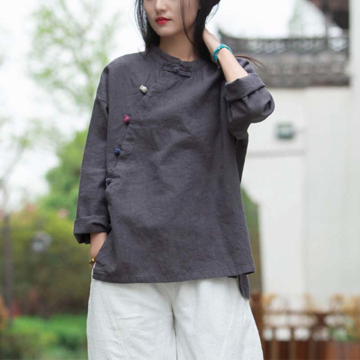 Buddha Stones Ramie Linen Blouse Women Shirt Top Chinese Hanfu Style Clothing