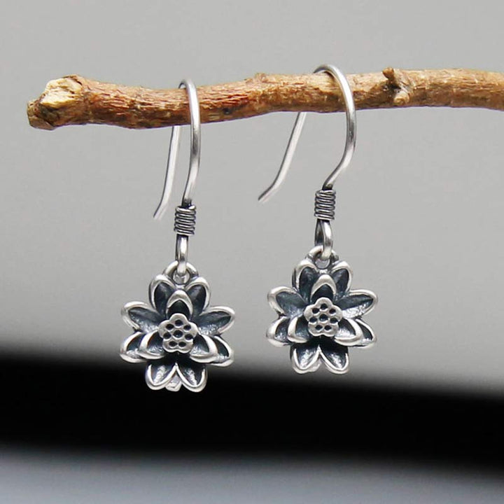 925 Sterling Silver Lotus Flower Enlightenment Earrings - Silver - image 0