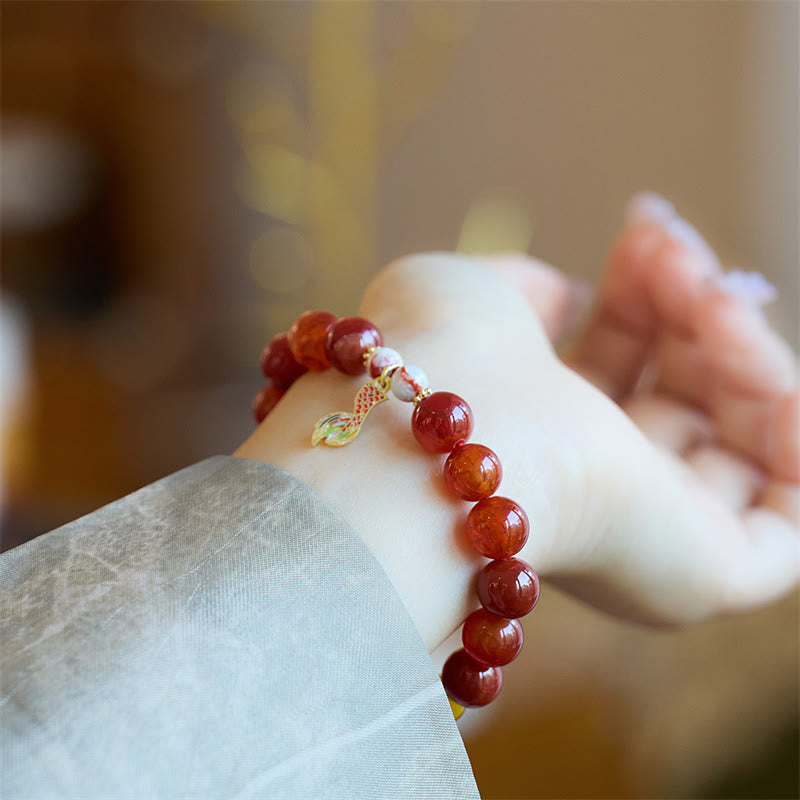 Buddha Stones Natural Red Agate Peace Talisman Fu Character Dragon Tail Confidence Charm Bracelet