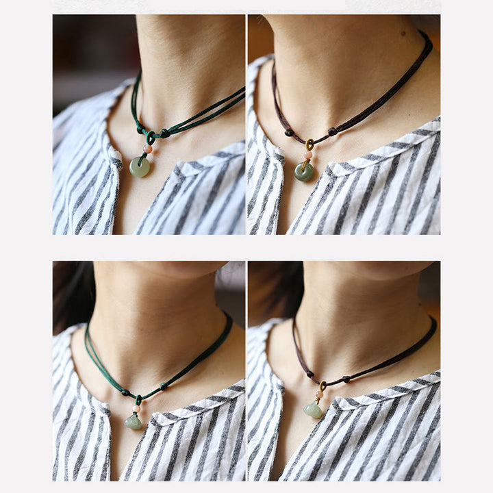 Natural Round Jade Peace Buckle Lotus Abundance String Necklace Pendant - image 16