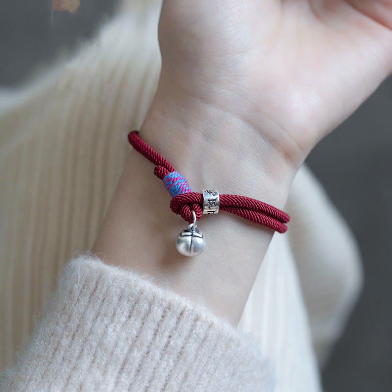 Buddha Stones 925 Sterling Silver Tibetan Handmade Om Mani Padme Hum Persimmon Charm Luck Protection Braided Bracelet - image 6