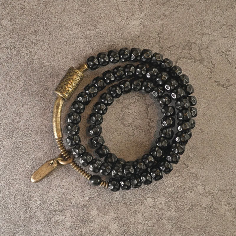 Buddha Stones Retro Coconut Shell Brass Copper Happiness Triple Wrap Bracelet - image 5