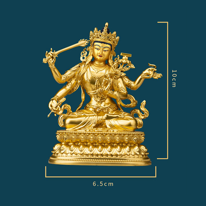 Four-armed Manjusri Bodhisattva Gold Figurine Compassion Serenity Copper Statue Home Decoration - image 9