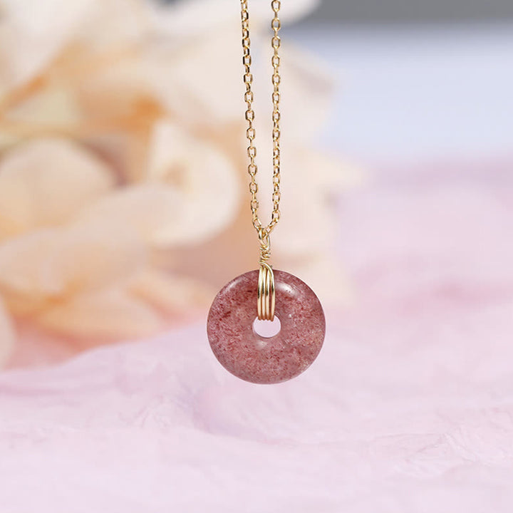 925 Sterling Silver Strawberry Quartz Healing Positive Necklace - image 4
