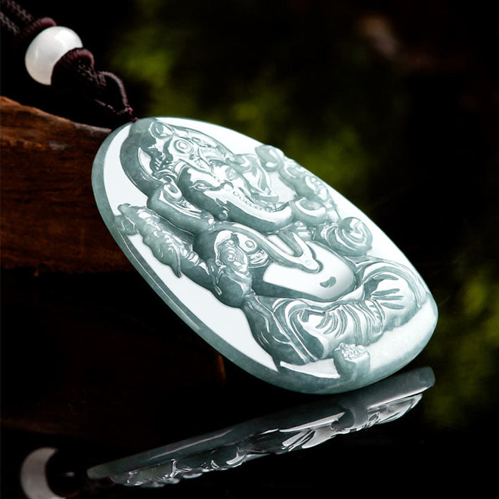 Buddha Stones Natural Jade Ganesh Ganpati Elephant Protection Amulet Necklace Pendant - image 6