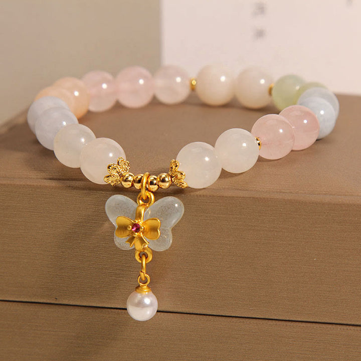 Buddha Stones Natural Morganite Confidence Butterfly Charm Bracelet