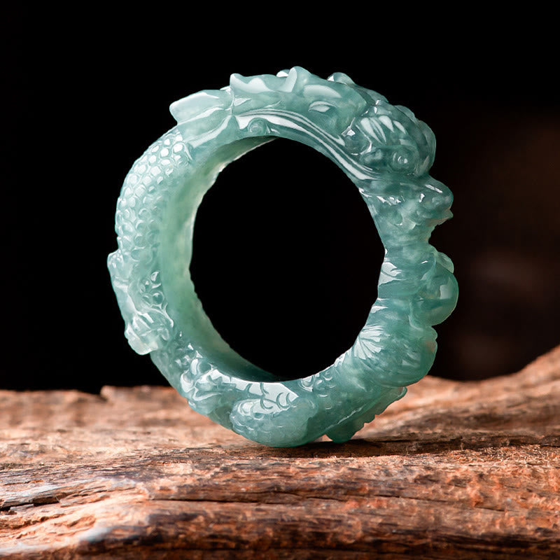 Buddha Stones Natural Jade Dragon Success Ring