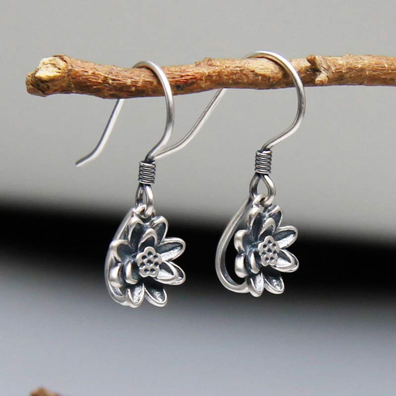 925 Sterling Silver Lotus Flower Enlightenment Earrings - image 1