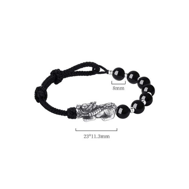Buddha Stones 999 Sterling Silver FengShui PiXiu Natural Black Obsidian 925 Sterling Silver Bead Strength Bracelet - image 10