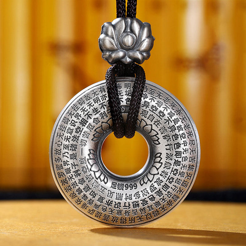 999 Sterling Silver Heart Sutra Lotus Peace Buckle Necklace Pendant - image 6