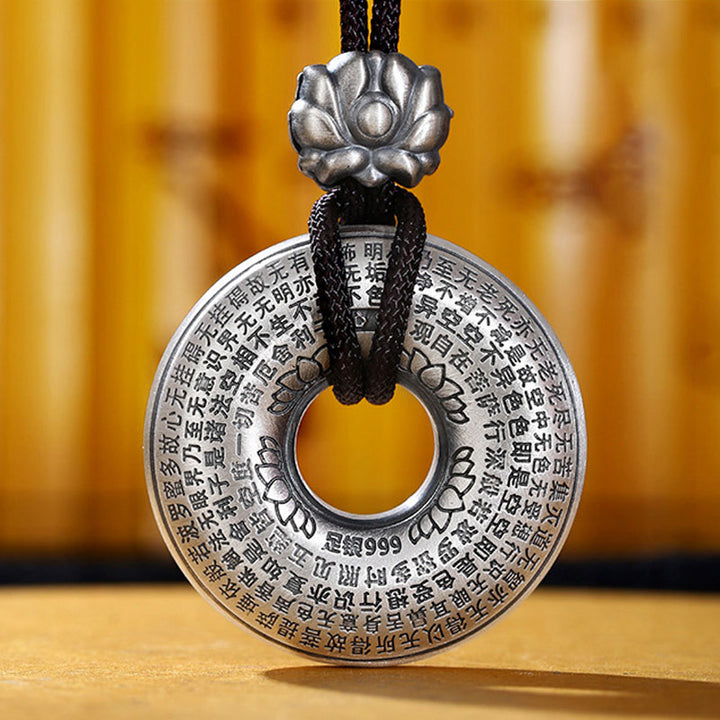 999 Sterling Silver Heart Sutra Lotus Peace Buckle Necklace Pendant - image 6
