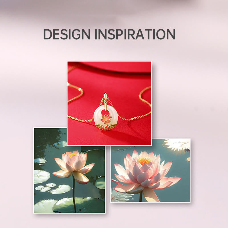 Buddha Stones 925 Sterling Silver Hetian White Jade Lotus Flower Blessing Necklace Pendant - image 8