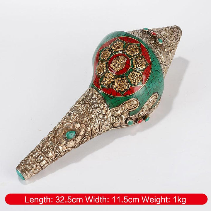 Tibetan Handmade Engraved Shankha Double Dorje Buddha Conch Shell Wealth Positive Decoration - Eight Auspicious Symbols Sakyamuni 32.5*11.5cm - image 10