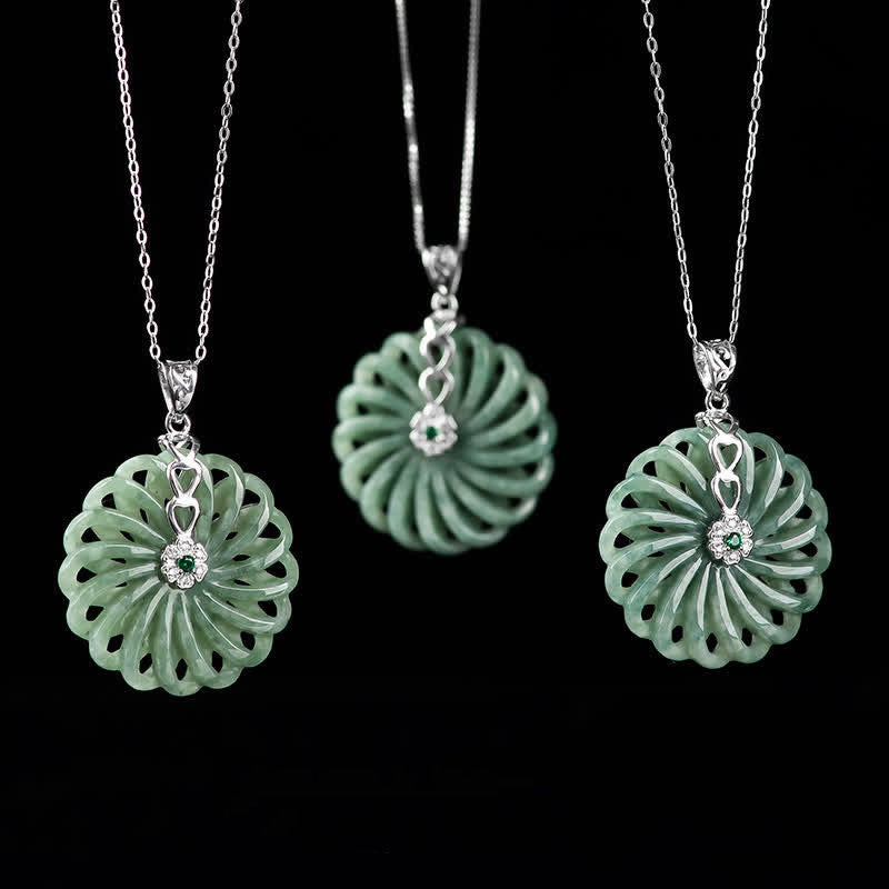 Buddha Stones Natural Round Jade Peace Buckle Abundance Titanium Steel Chain Necklace Pendant - image 3