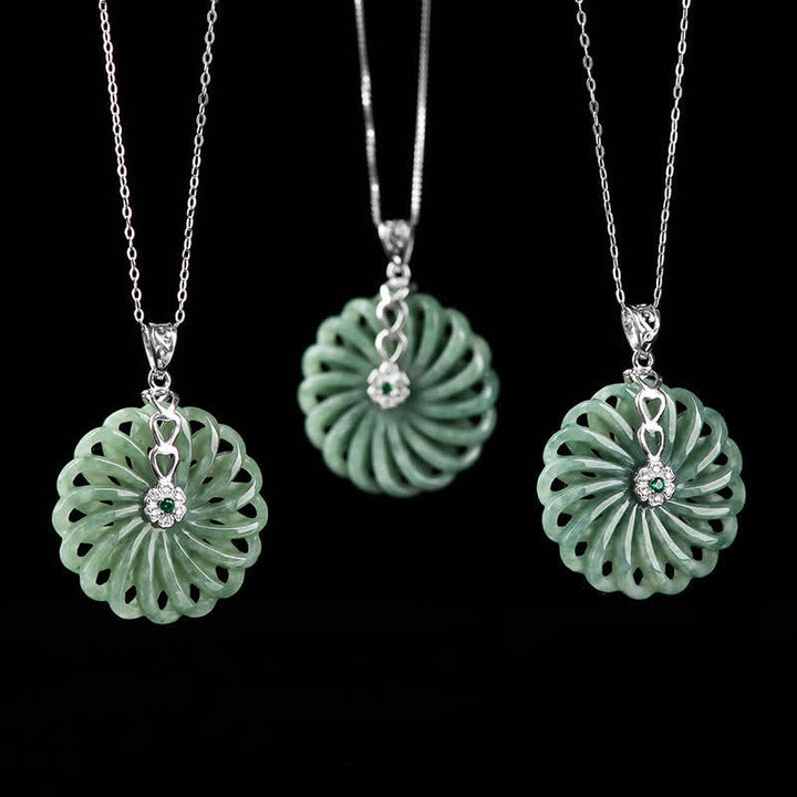 Buddha Stones Natural Round Jade Peace Buckle Abundance Titanium Steel Chain Necklace Pendant - image 3