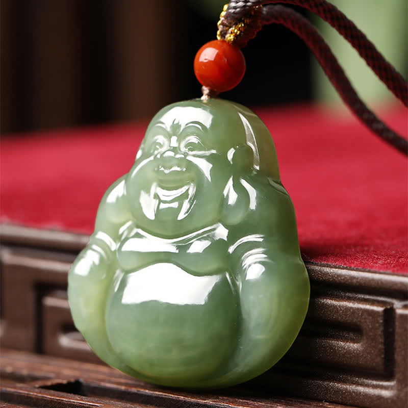 Laughing Buddha Hetian Jade Abundance Necklace String Pendant - image 4