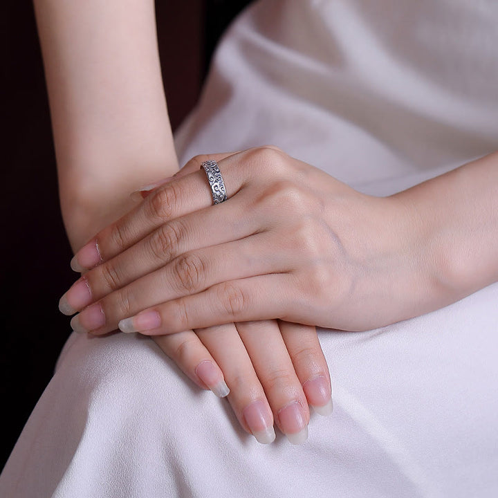 Buddha Stones 999 Sterling Silver Lotus Flower Plum Blossom Auspicious Clouds Engraved Enlightenment Ring - image 9