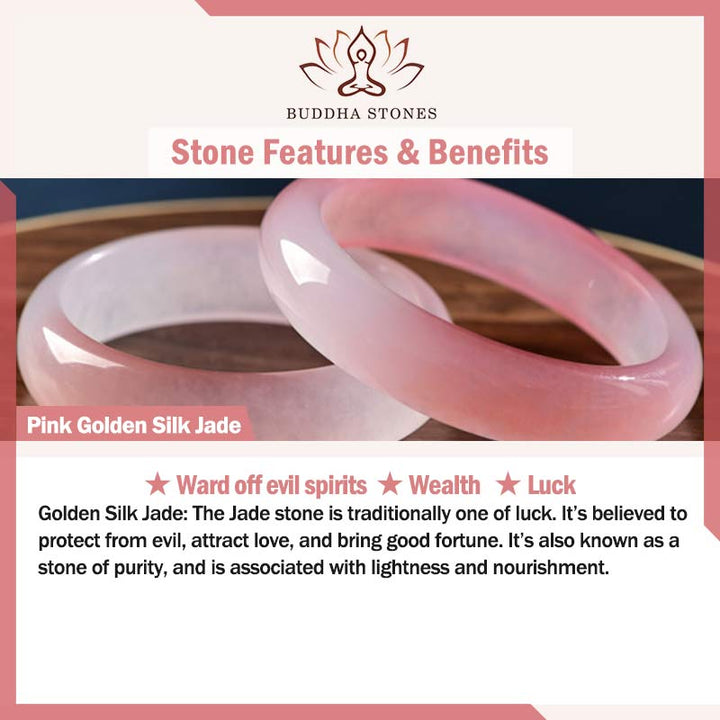 Buddha Stones Pink Golden Silk Jade Wealth Luck Bracelet Bangle - image 8