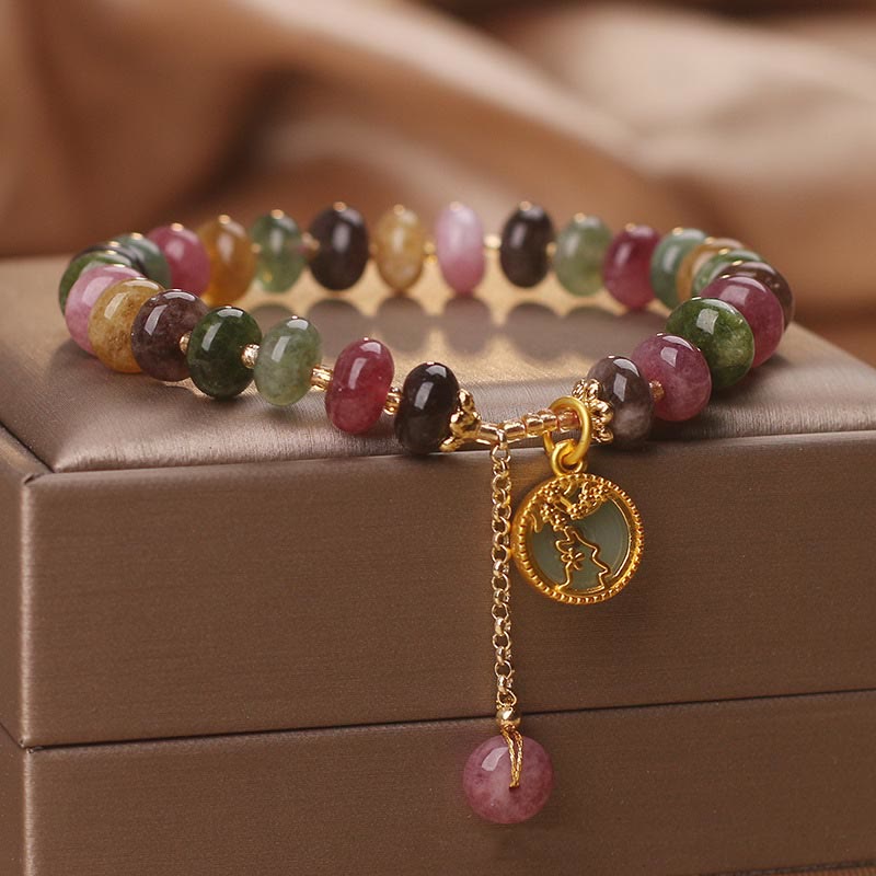 Buddha Stones Colorful Tourmaline Cute Flower Rabbit Charm Love Bracelet