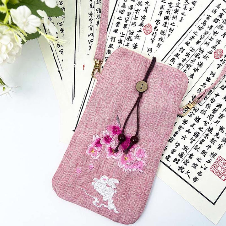 Buddha Stones Small Embroidered Flowers Crossbody Bag Shoulder Bag Cellphone Bag 11*20cm