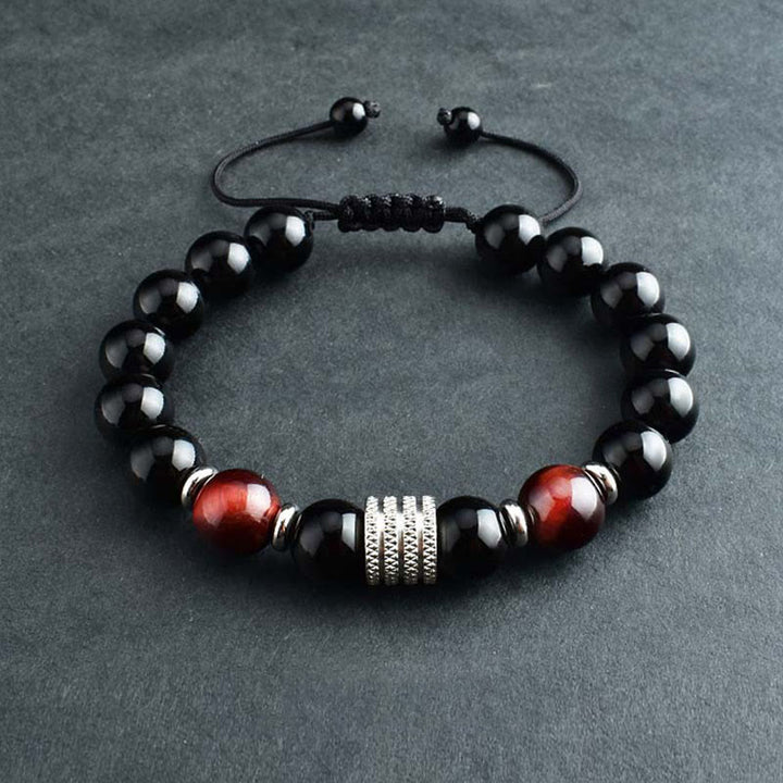 Buddha Stones Natural Black Obsidian Tiger Eye Strength Fulfillment Bracelet - Black Obsidian&Red Tiger Eye - Braided String(Wrist Circumference: 17-18cm) - image 11