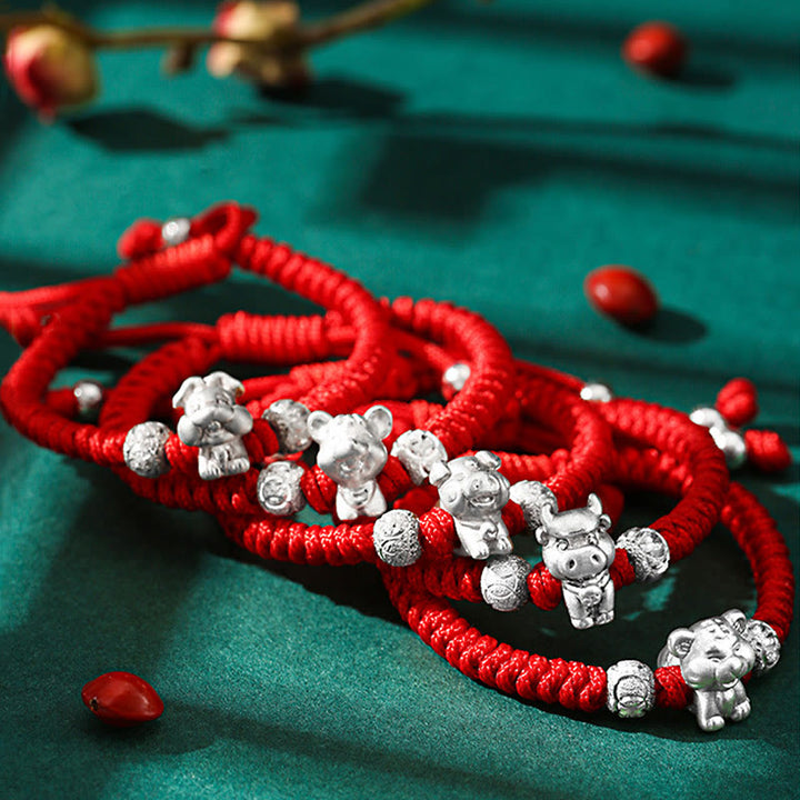 Buddha Stones 999 Sterling Silver Chinese Zodiac Red Rope Luck Handcrafted Kids Bracelet - image 26