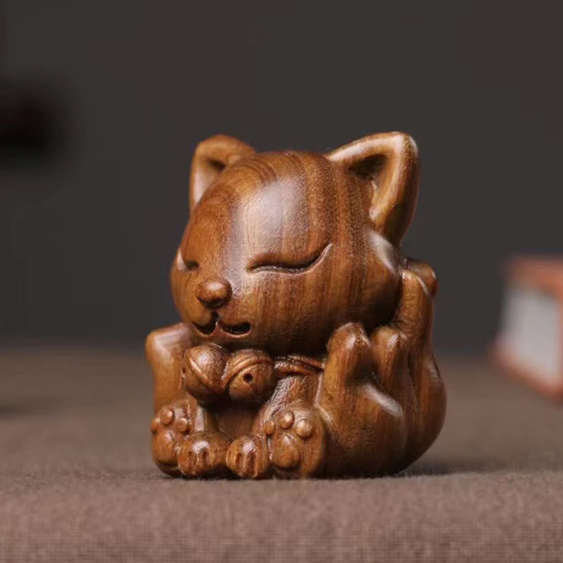 Buddha Stones Mini Nine Tailed Fox Ivory Fruit Sandalwood Green Sandalwood Blessing Decoration - image 13