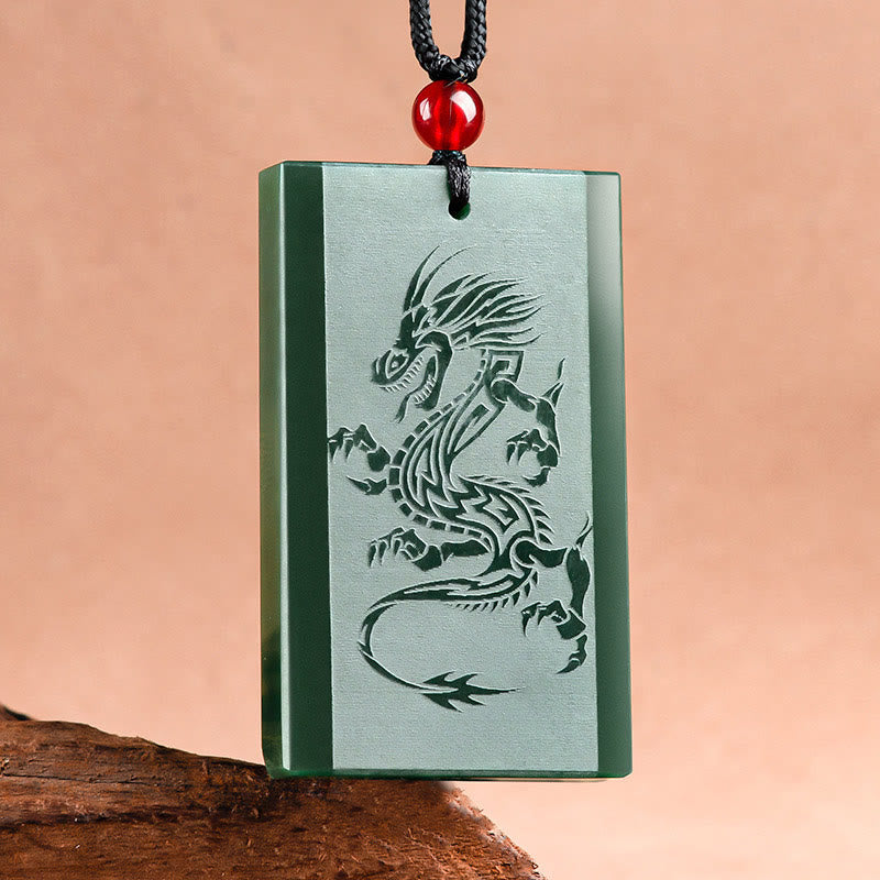 Buddha Stones Hetian Cyan Jade Dragon Engraved Success Necklace Pendant - Hetian Cyan Jade(Success♥Healing) - image 1