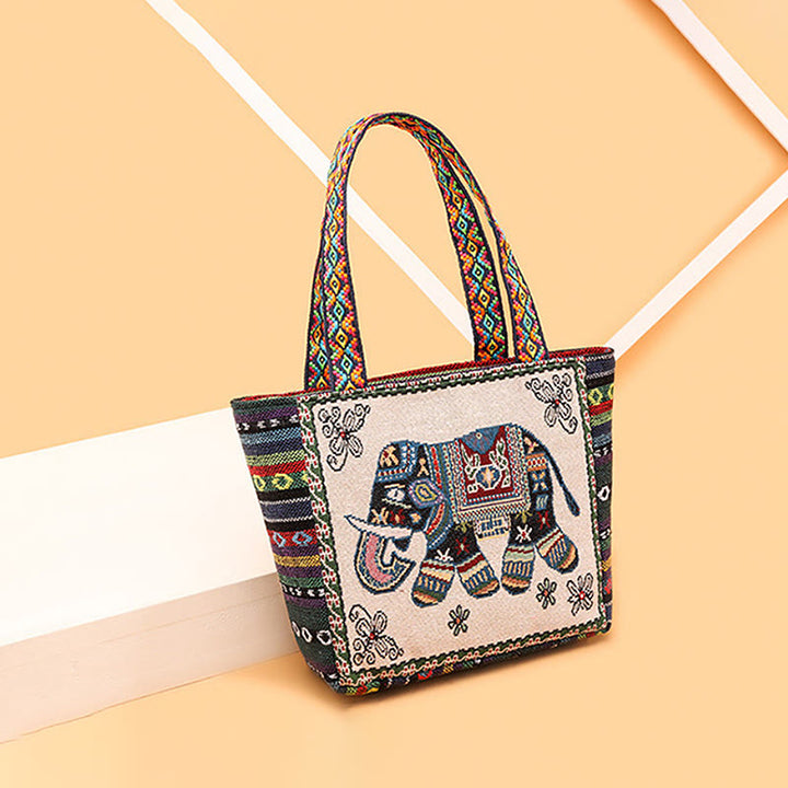 Elephant Butterfly Embroidered Large Capacity Canvas Tote Bag Shoulder Bag - image 9