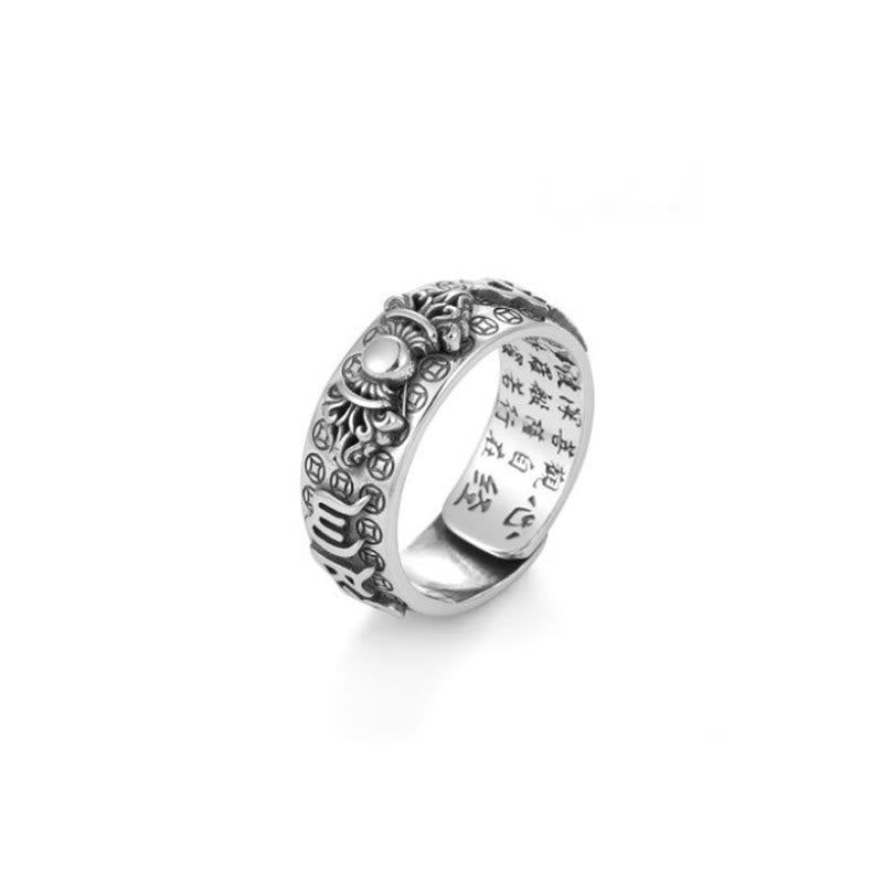 Buddha Stones Tibetan 990 Sterling Silver Om Mani Padme Hum PiXiu Dorje Vajra Heart Sutra Engraved Wealth Ring - Silver - Dorje Vajra - image 15