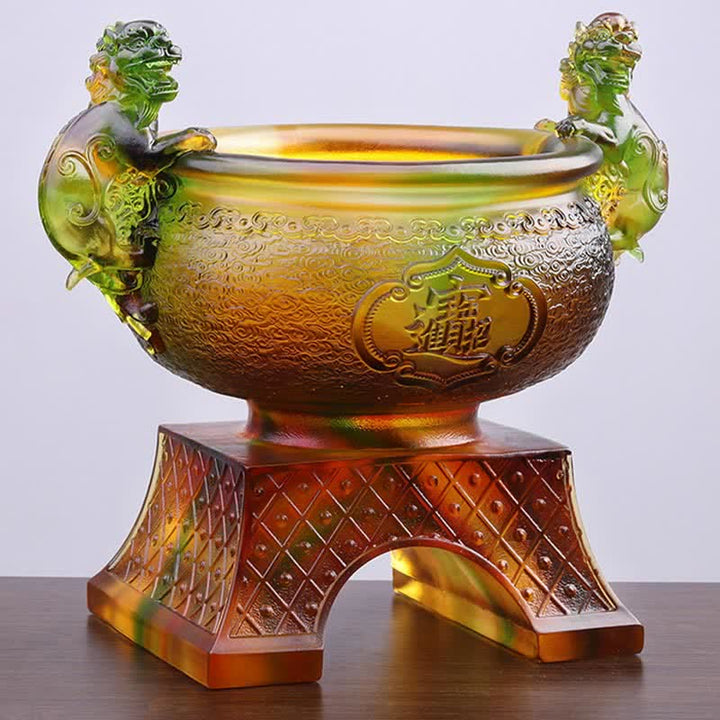 Handmade Liuli Crystal PiXiu Treasure Bowl Art Piece Home Decoration - image 3