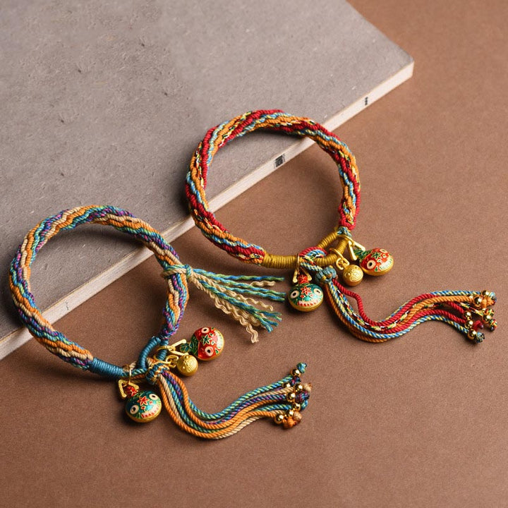 Buddha Stones Gold Swallowing Beast Family Luck Reincarnation Knot Braid Colorful String Bracelet