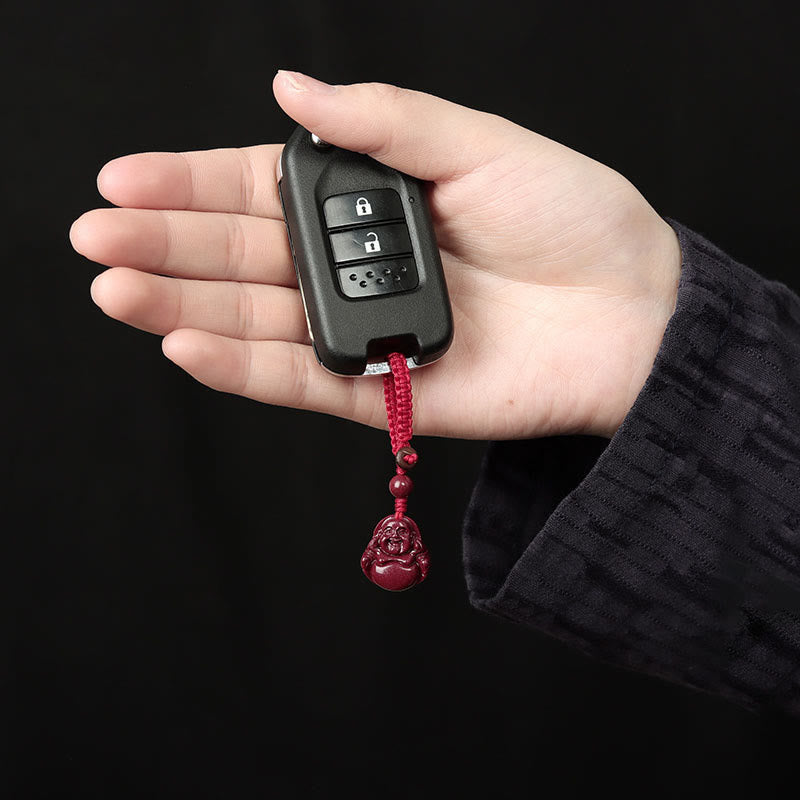 Buddha Stones Laughing Buddha Cinnabar Blessing Necklace Pendant Phone Hanging Decoration Key Chain - image 10