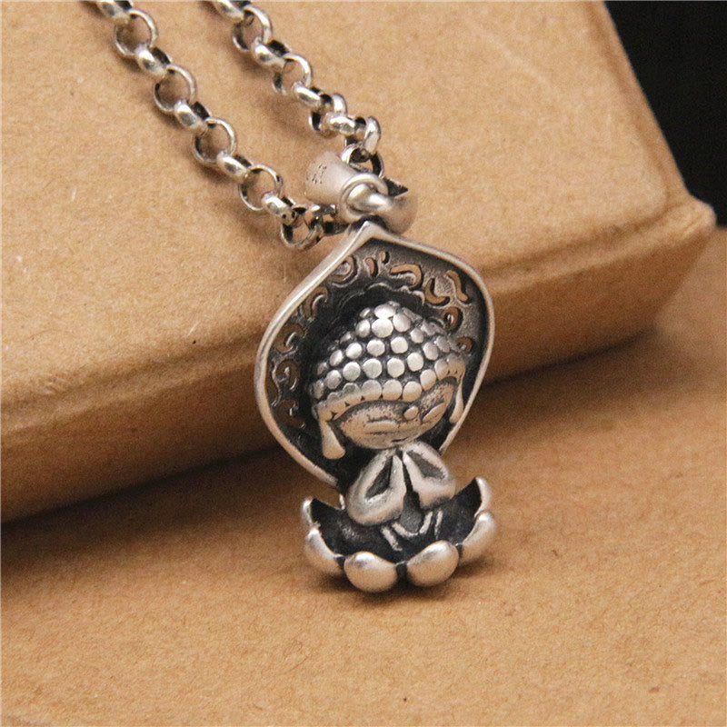 Buddha Stones 999 Sterling Silver Meditation Buddha Lotus Serenity Necklace Pendant - image 2