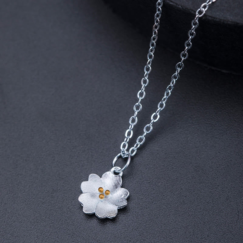 Buddha Stones 925 Sterling Silver Cherry Blossom Flower Blessing Necklace Pendant - image 8