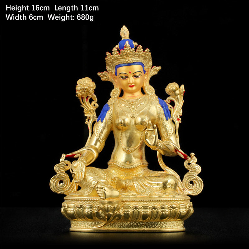 Bodhisattva Green Tara Protection Copper Gold Plated Statue Decoration - 5 Inch - image 1