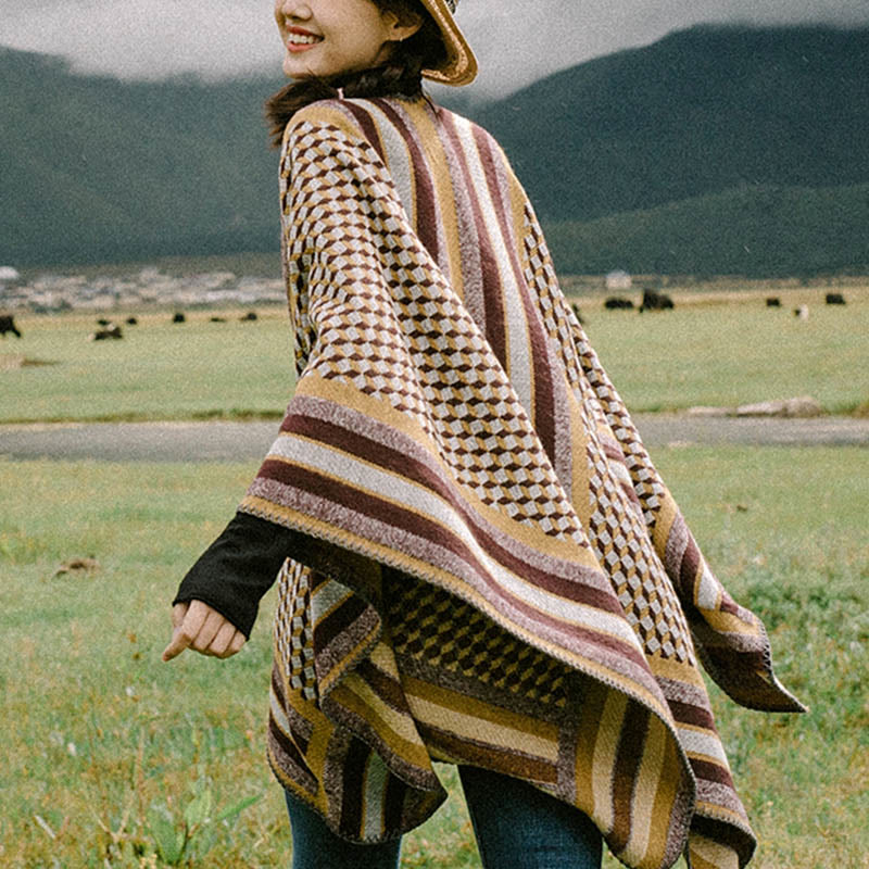 Tibetan Shawl Classic Pattern Winter Cozy Warm Travel Scarf Wrap - Yellow Brown - image 0