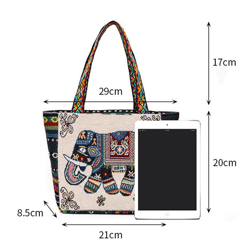 Elephant Butterfly Embroidered Large Capacity Canvas Tote Bag Shoulder Bag - image 11