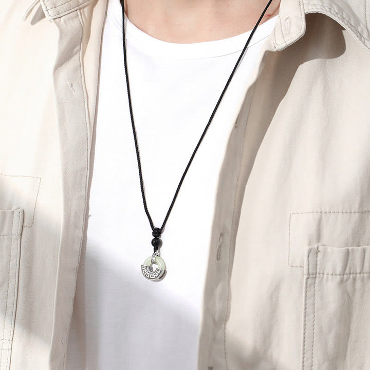 Buddha Stones 925 Sterling Silver Natural Hetian Jade Peace Buckle Prosperity Necklace Pendant - image 5