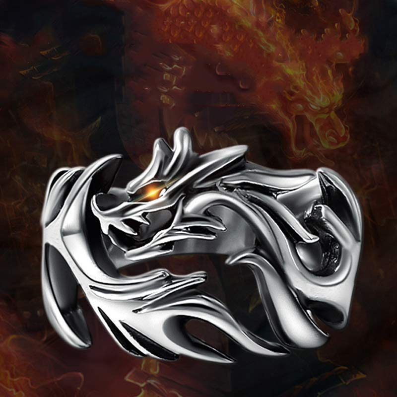 Buddha Stones Dragon Pattern Protection Strength Adjustable Ring - image 0
