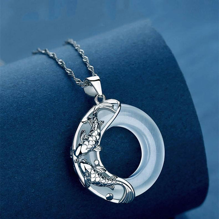 Buddha Stones "Wishing Luck and Prosperity" White Jade Koi Fish Necklace Includes Gift Message Card - image 7