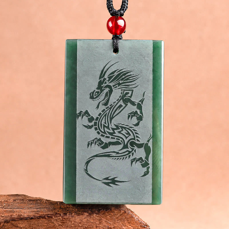 Buddha Stones Hetian Cyan Jade Dragon Engraved Success Necklace Pendant - image 2